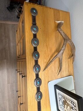 Ariat Brown Leather Concho Belt with Turquoise Accents